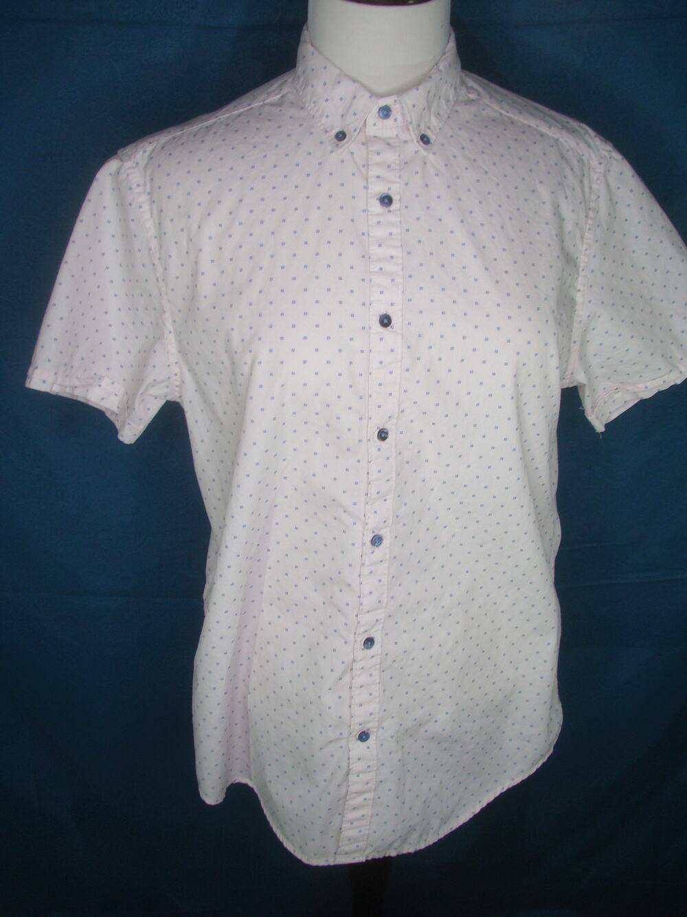 Denim & Flower Ricky Singh Shirt Men's Medium Blue Polka dot Pattern Button Up